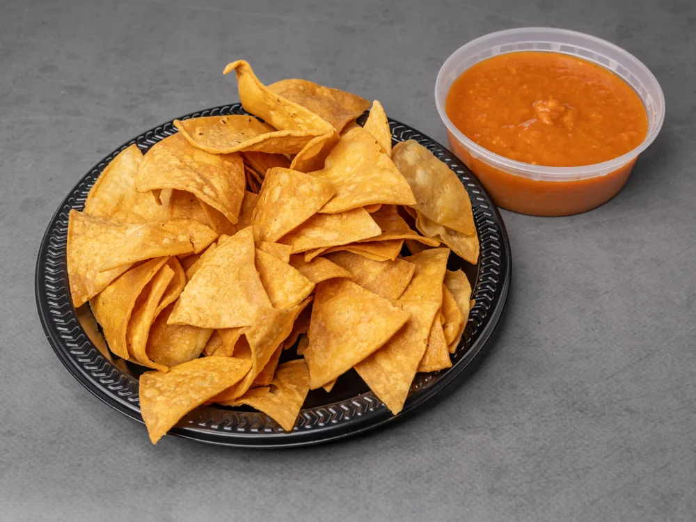 Chips and salsa roja at Pio Pico's Tacos in Ontario Ranch